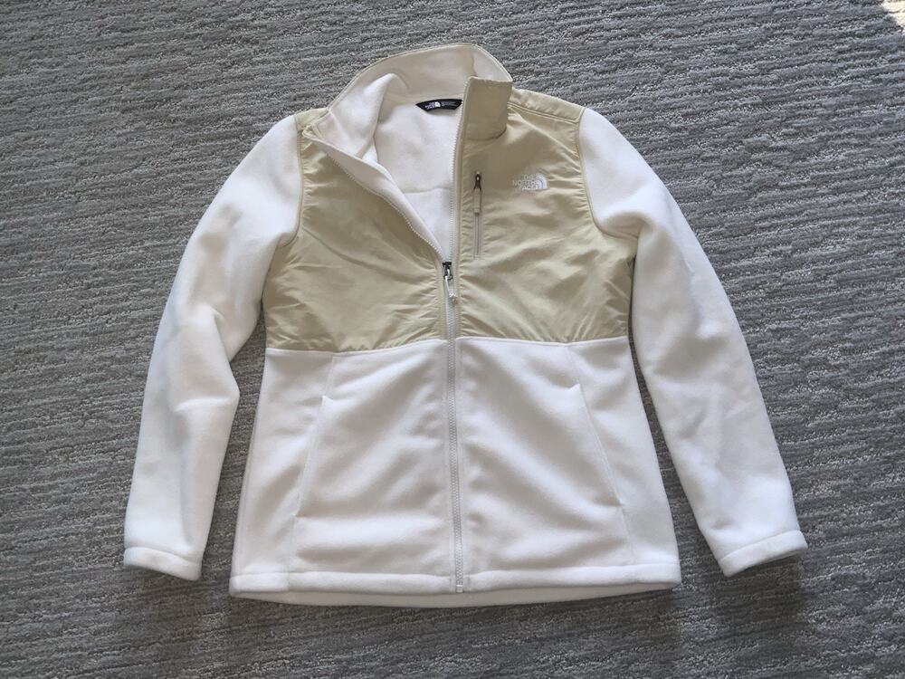 The North Face Jacket Womens Medium White Fleece Hooded Full Zip Warm